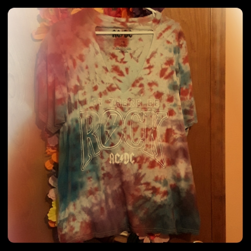 ACDC tie dye shirt 1X chest cut out